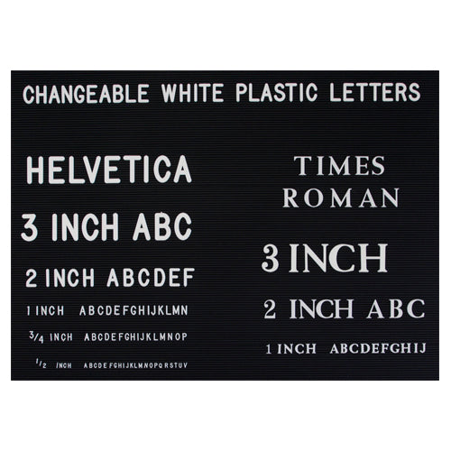 WHITE HELVETICA & ROMAN LETTERS WILL FIT INTO GROOVED LETTER PANEL (1/2", 3/4", 1", 2", 3")