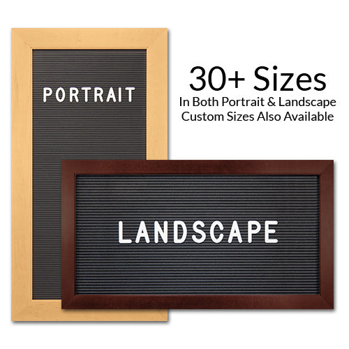 Open Face Wide Wood Framed Access Letterboards 16 x 24 Can be Ordered in Portrait or Landscape Grooved Board Orientation.