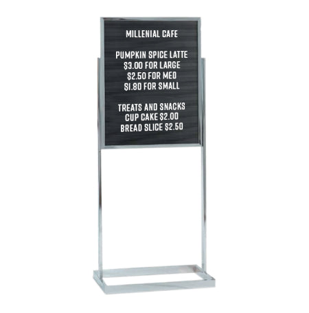 22 x 28 Double Pedestal Letter Board Sign Holder with Open Face Board, Double-Sided, Black Letterboards + Silver Chrome Aluminum Stand