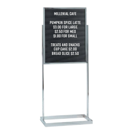 14 x 22 Double Pedestal Letter Board Sign Holder with Open Face Board, Double-Sided, Silver Chrome Aluminum