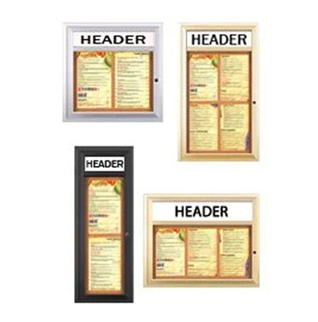 Outdoor Enclosed Menu Cases with Header & Lights for 8 1/2" x 14" Portrait Menu Sizes