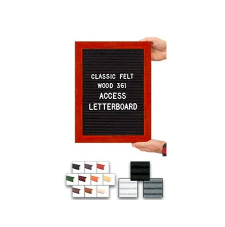 Access Letterboard | Open Face 12x16 Wood Framed Felt Letter Boards in Black, Grey, or White Felt Letter Board Colors Plus 10 Classic Wood 361 Frame Finishes