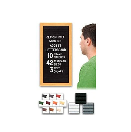 Access Letterboard | Open Face 12x24 Wood Framed Felt Letter Boards in Black, Grey, or White Felt Letter Board Colors Plus 10 Classic Wood 361 Frame Finishes