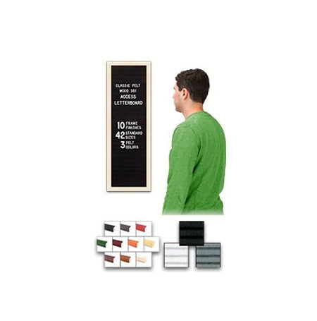 Access Letterboard | Open Face 12x36 Wood Framed Felt Letter Boards in Black, Grey, or White Felt Letter Board Colors Plus 10 Classic Wood 361 Frame Finishes