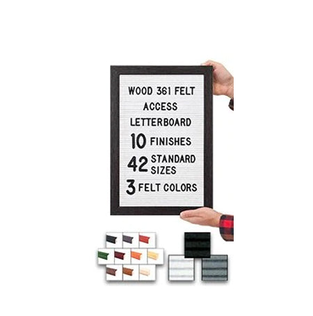 Access Letterboard | Open Face 13x19 Wood Framed Felt Letter Boards in Black, Grey, or White Felt Letter Board Colors Plus 10 Classic Wood 361 Frame Finishes