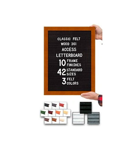 Access Letterboard | Open Face 15x20 Wood Framed Felt Letter Boards in Black, Grey, or White Felt Letter Board Colors Plus 10 Classic Wood 361 Frame Finishes