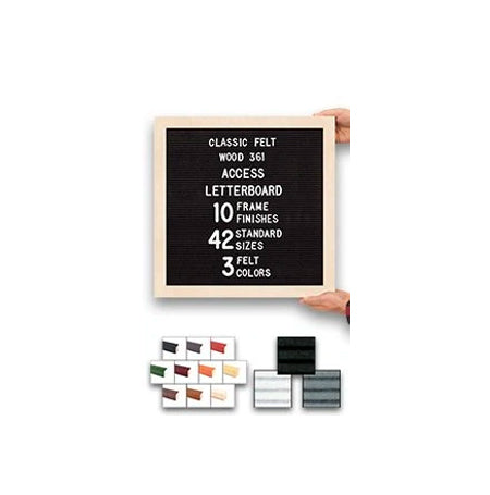 Access Letterboard | Open Face 18x18 Wood Framed Felt Letter Boards in Black, Grey, or White Felt Letter Board Colors Plus 10 Classic Wood 361 Frame Finishes