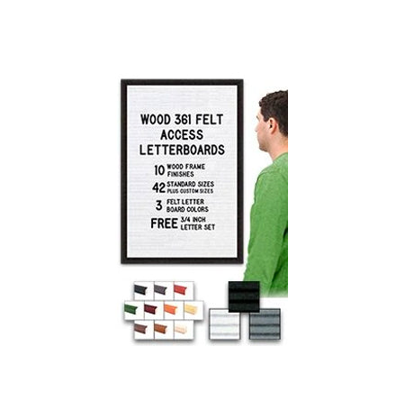 Access Letterboard | Open Face 24x36 Wood Framed Felt Letter Boards in Black, Grey, or White Felt Letter Board Colors Plus 10 Classic Wood 361 Frame Finishes