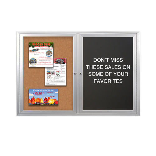 Enclosed 2-Door INDOOR Combo Board 40x40 | Cork Bulletin Board & FELT Letter Board
