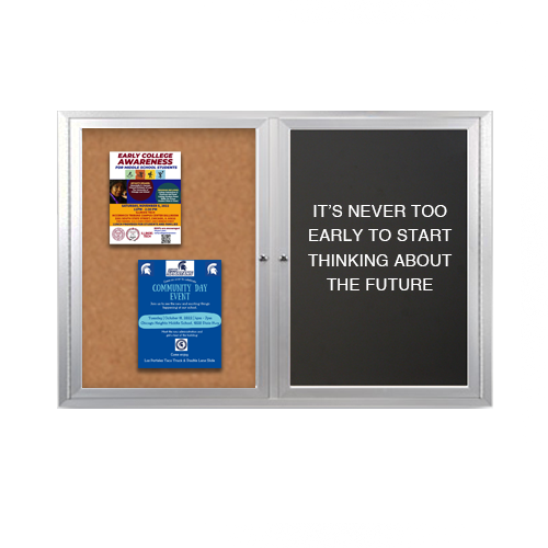 Enclosed 2-Door INDOOR Combo Board 60x40 | Cork Bulletin Board & FELT Letter Board