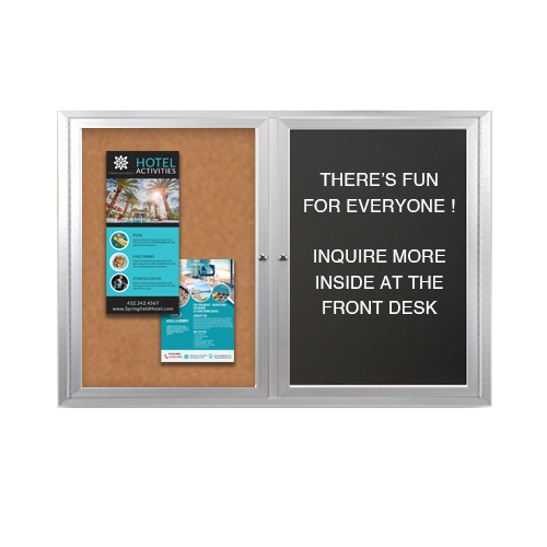 Enclosed 2-Door INDOOR Combo Board 60x48 | Cork Bulletin Board & FELT Letter Board
