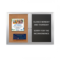 Enclosed 2-Door INDOOR Combo Board 72x24 | Cork Bulletin Board & FELT Letter Board