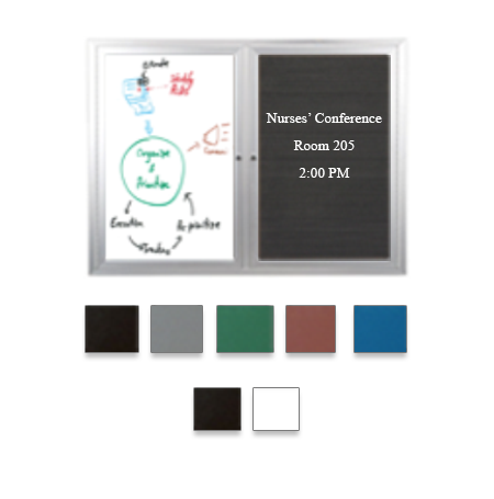 Enclosed 2-Door Outdoor Combo Board 50x50 | Changeable Vinyl Letter Board & Dry Erase Marker Board