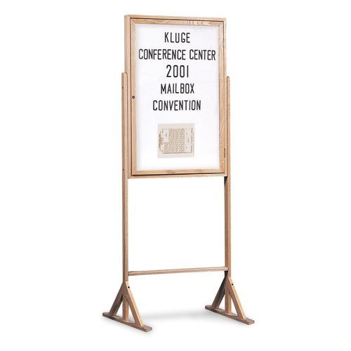 ENCLOSED DOUBLE PEDESTAL 30 x 36 EASY TACK BOARD WOOD FRAME FLOOR SIGN STAND