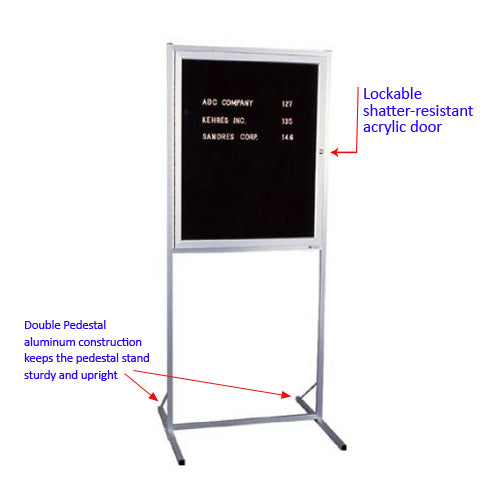 ENCLOSED DOUBLE PEDESTAL 30 x 36 LETTER BOARD FLOOR STAND (SATIN SILVER)