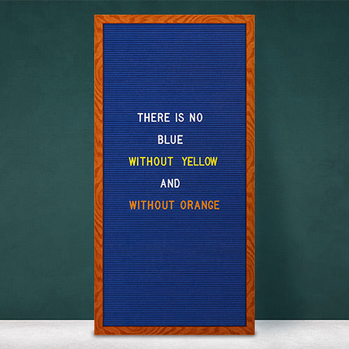 18x36 Wood Framed Blue Felt Letter Board | Shown with Cherry Finish and Optional Yellow Letters