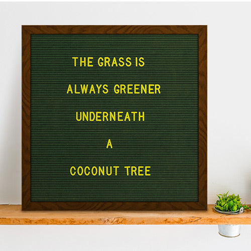 20x20 Wood Framed Green Felt Letter Board | Shown with Walnut Finish and Optional Gold Letters