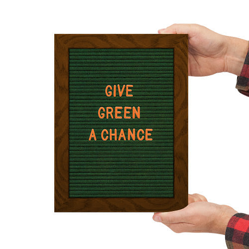9x12 Wood Framed Green Felt Letter Board | Shown with Walnut Finish and Optional Gold Letters