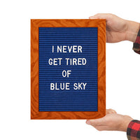 9x12 Wood Framed Blue Felt Letter Board | Shown with Cherry Finish and Optional Yellow Letters