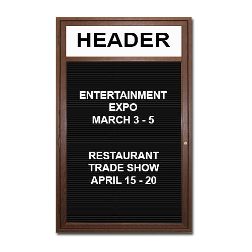 Indoor Enclosed Wood Framed Letter Boards with Header | Single Door Changeable Message Board