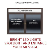 Indoor LED Lighted Enclosed Letter Boards with Free Message Header | Multiple Doors | 2 and 3 Door Display Cases