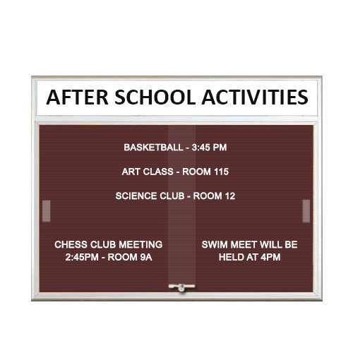 ENCLOSED LETTER BOARD (RADIUS EDGE) WITH SLIDING DOORS & PERSONALIZED HEADER (SHOWN IN BURGUNDY FELT)