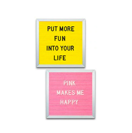 Open Face Framed Pink Letter Board and Lemon Yellow Letterboard | Letter Board 10x10 with Silver Trim Frame