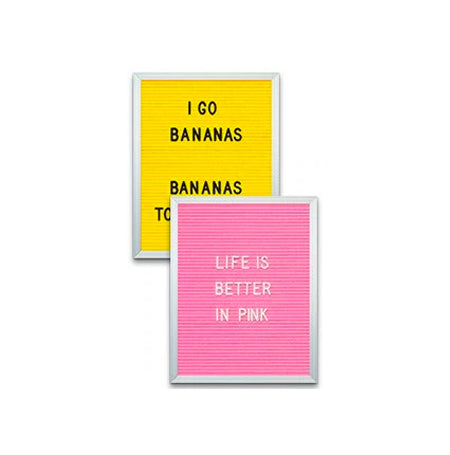 Open Face Framed Pink Letter Board and Yellow Letterboard | Letter Board 11x14 with Silver Trim Frame