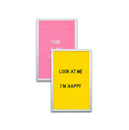 Open Face Framed Pink Letter Board and Yellow Letterboard | Letter Board 11x17 with Silver Trim Frame