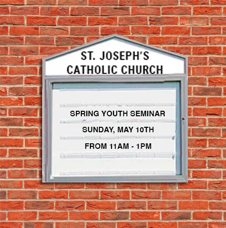 Enclosed Cathedral Reader Board with custom pointed header, 48" by 36" Lockable Cabinet