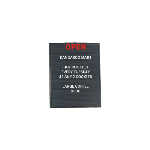 11" Wide x 14" High DOUBLE SIDED Plastic Black Letter Board with Header Accessory for OPEN or CLOSED Message