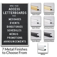 Access Letterboard | Open Face Framed Black Vinyl Letter Board with Classic Style Metal Frame Offered in 7 Metal Frame Finishes