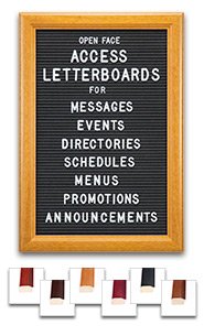 Access Letterboard | Open Face 12x36 Framed Black Vinyl Letter Board with 6 Wooden 353 Frame Finishes