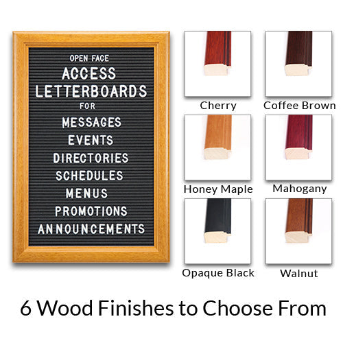 7x11 Access Letterboard | Open Face Framed Black Vinyl Letter Board with 3-Step Design Wood Frame Offered in 6 Finishes