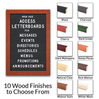 10x12 Access Letterboard | Open Face Framed Black Vinyl Letter Board with Traditional Wood Frame Offered in 10 Finishes