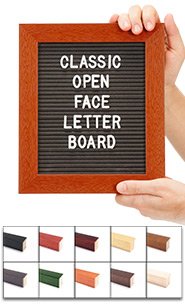 Access Letterboard | Open Face 8x12 Framed Black Vinyl Letter Board with 10 Classic Wooden 361 Frame Finishes