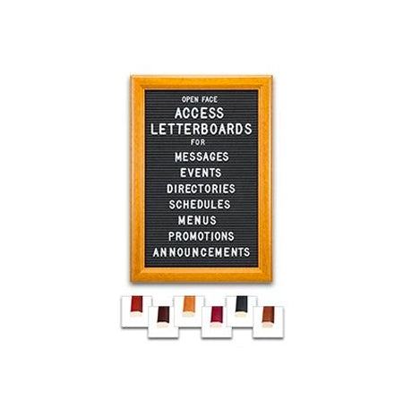 Access Letterboard | Open Face Framed Black Vinyl Letter Board with Classic Style Wood 353 Frame