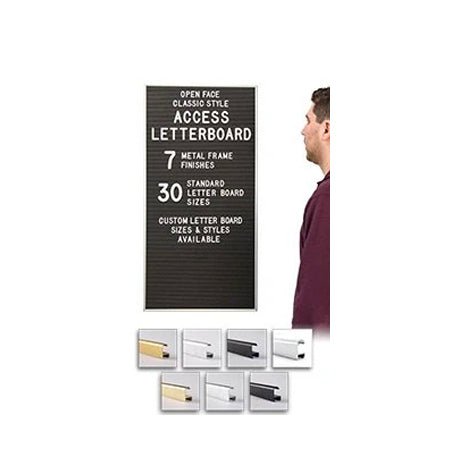 Access Letterboard | Open Face 24x24 Framed Black Vinyl Letter Board with Classic Style Metal Frame