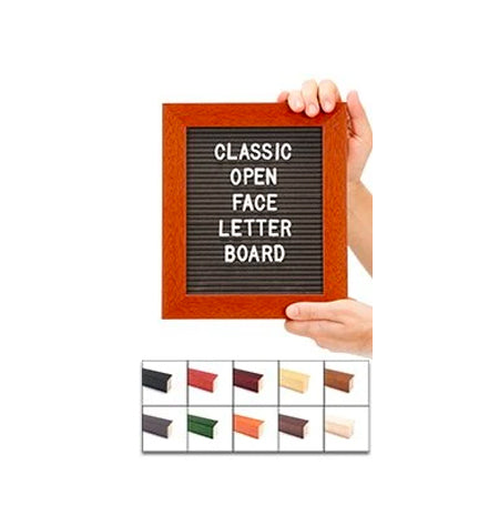 Access Letterboard | Open Face 11x17 Framed Black Vinyl Letter Board with 10 Classic Wooden 361 Frame Finishes