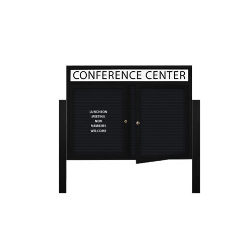 Outdoor Enclosed Letter Boards with Message Header on 2 Leg Posts Multiple Doors | 2 and 3 Door Display Cases