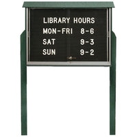 45" x 36" OUTDOOR MESSAGE CENTER LETTER BOARD WITH SLIDING DOORS AND POSTS (SHOWN in WOODLAND GREEN)