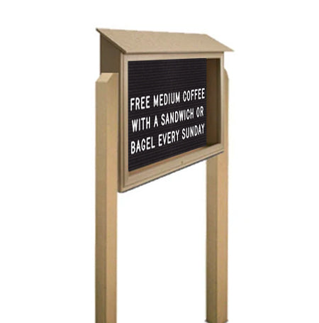 Free Standing 45x30 Outdoor Message Center TOP Hinged with Letter Board - Eco-Friendly Recycled Plastic Enclosed Information Board on Two Posts