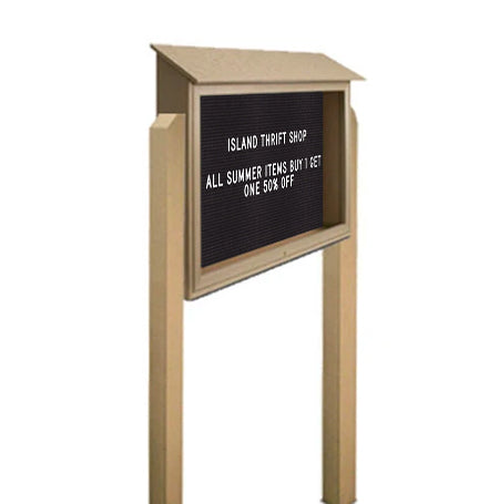 Free Standing 48x36 Outdoor Message Center TOP Hinged with Letter Board - Eco-Friendly Recycled Plastic Enclosed Information Board on Two Posts