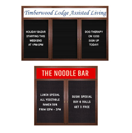 Indoor Enclosed Wood Framed Letter Boards with Header | Multiple Doors 2-3 Door Models