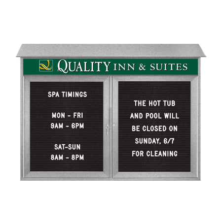 Two Door 40x40 Weatherproof Enclosed Outdoor Message Center Letter Boards Wall Mount with Header