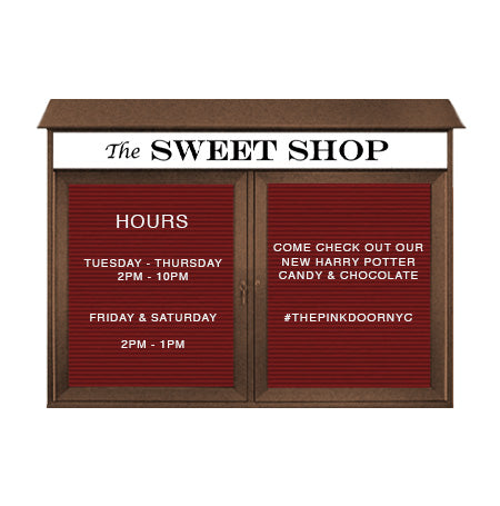 Two Door 40x50 Weatherproof Enclosed Outdoor Message Center Letter Boards Wall Mount with Header