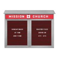 Two Door 42x32 Weatherproof Enclosed Outdoor Message Center Letter Boards Wall Mount with Header