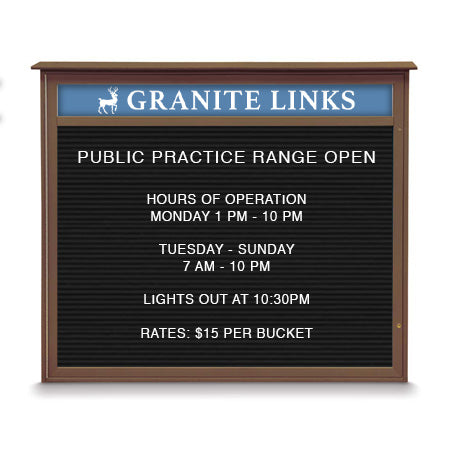 24x30 Wall Mounted Outdoor Message Center with Letter Board with Header