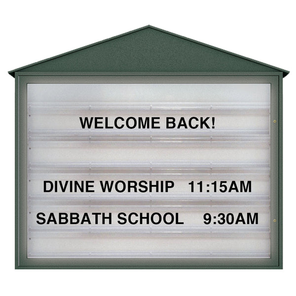 Cathedral-style 40" x 54" Wall Mount Outdoor Message Center Reader Board | Woodland Green Finish