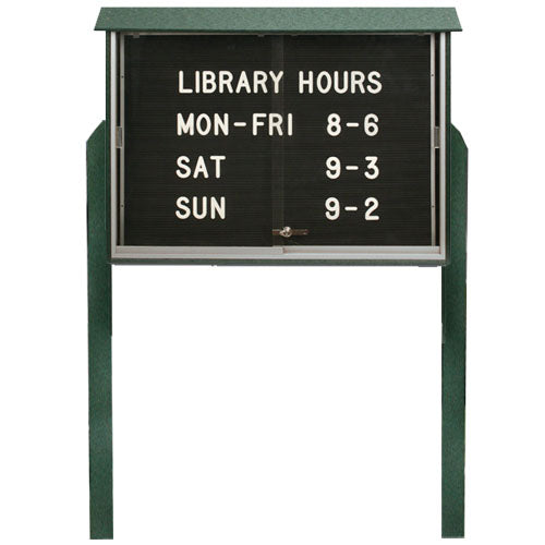Outdoor Sliding Doors Message Center Letter Board with Two Posts Eco-Design Faux Wood in 10+ Sizes